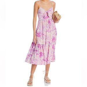 Aqua Tie front floral midi dress